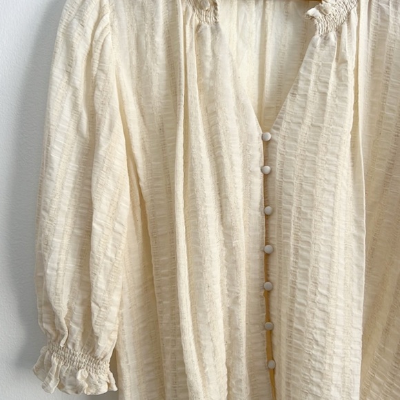 Zara V-Neck Peasant Blouse Button Front Top Rustic NWOT - Picture 7 of 12